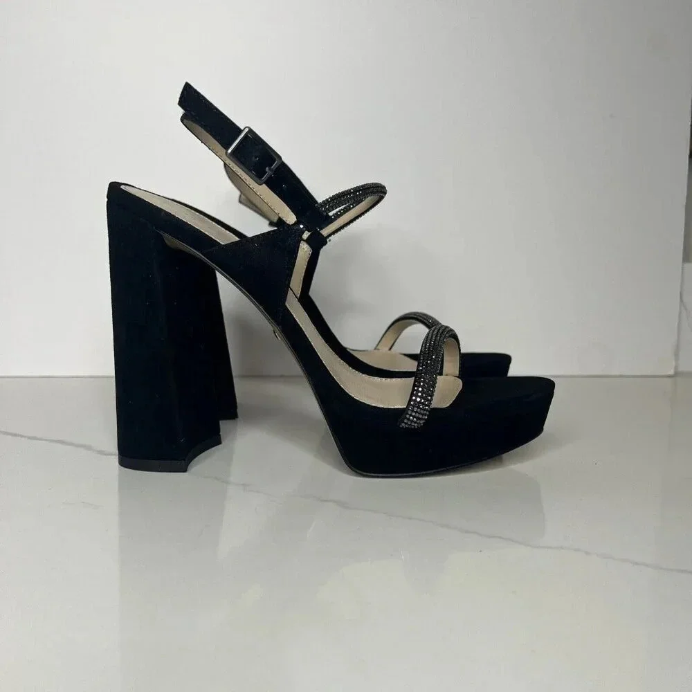 Pelle Moda Olina Slingback Platform Block Heels Sandals Black Sz 9.5